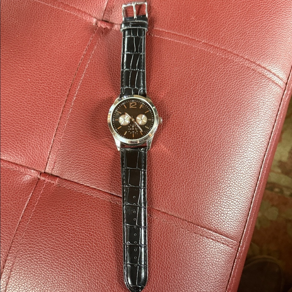 Black Crocodile Leather Strap Watch